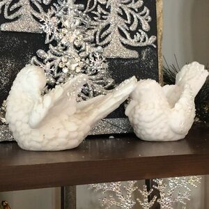 Pair of Alabaster Dove Figurines by A. Santino
